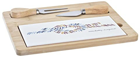 DKD Home Decor Tabla para quesos Color Multicolor, de bambú y gres (24,5 x 20 x 1,2 cm) (4 Piezas) S3036986 - EAN: 8424001930029