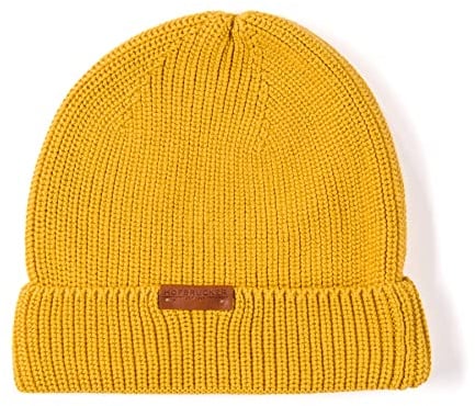 Hofbrucker Stylische Beanie Mütze aus Bio Baumwolle für Babys und Kinder Grobstrick Mütze Jungen und Mädchen, Senfgelb, 54/56