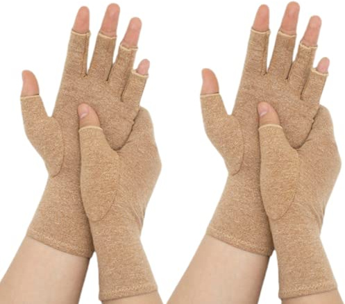 HOTANJI Compression Gloves - 2 Pairs Pain Relief Arthritis Gloves for Women & Men | Fingerless Glove for Arthritic Hands (M)