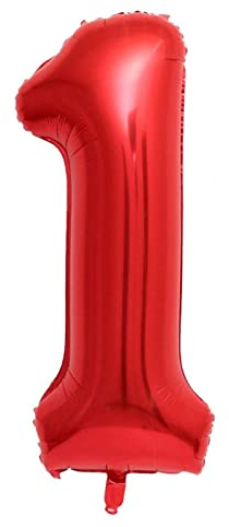 Luftballon 1. Geburtstag Zahl 1 Rot XXL Riesen Folienballon 100cm Geburtstagsdeko Mädchen Frau Ballon Zahl Deko zum Geburtstag. Fliegt mit Helium. (Rot, Zahl 1)