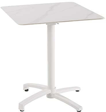 NATERIAL - Gartentisch Livia Origami - 2 Personen - Klapptisch - 69.5 x 69.5 x 74 cm - Balkontisch klappbar - Aluminium - Gesinterter Stein - Marmoreffekt - Weiß - Beistelltisch Garten