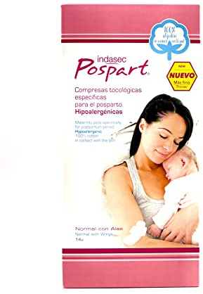 Indasec Pospart Compresas con Alas Tocológicas - Especial segunda fase del posparto - Algodón 100% - Hipoalergénicas - 14 Unidades - MEDINET CLINIC -
