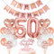 Conruich Geburtstagsdeko 50 Jahre Frau, Luftballon 50. Geburtstag Deko Set, Rosegold Tortendeko Geburtstag 50 Jahre Frauen, Ballon 50 Geburtstag Frau, Happy Birthday Banner Deko 50 Geburtstag Frau