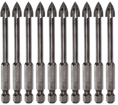sourcing map 10pcs Titanium Coated Masonry Drill Bit, 7mm Triangle Concrete Drill Bits Ceramic Tile Drill Bit with 1/4 Hex Shank for Mirror and Ceramic Tile on Concrete Brick Wall