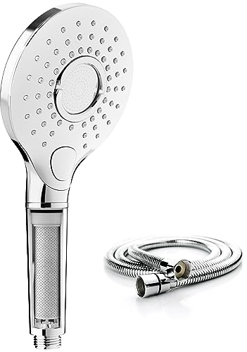Rainsworth Runder Duschkopf Mit Filter H36807, 150cm Schlauch, 3-Funktionen Filtrieren Handbrause, Antikalk, Hochdruck, Entfernt Chlor Und Verunreinigungen, Chrom