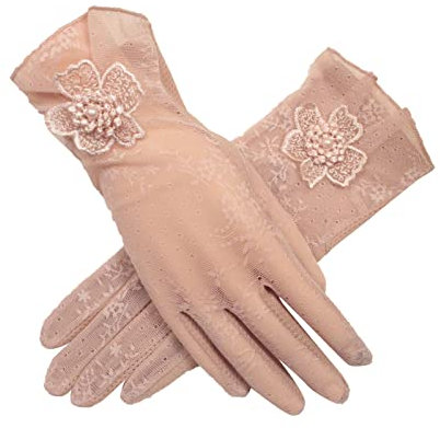 chiphop Karneval Kostüm Damen Kleid Damen Einfarbig Spitze Muster Dünne Eis Seide Rutschfeste Atmungsaktive Kurze Sonnenschutz Handschuhe Handschuhe Lang Schwarz Wolle (Pink, One Size)