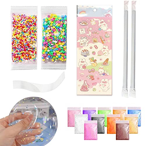 1Set Nano Tape Bubbles Kit, komplettes Set aufblasbare Nano Tape Bubble Kit für Kinder, enthält 2 Strohhalme, Pailletten, Zuckerkügelchen, Lehm, Aufkleber, Diy Nano Tape Bubbles Ballon Jungen&Mädchen