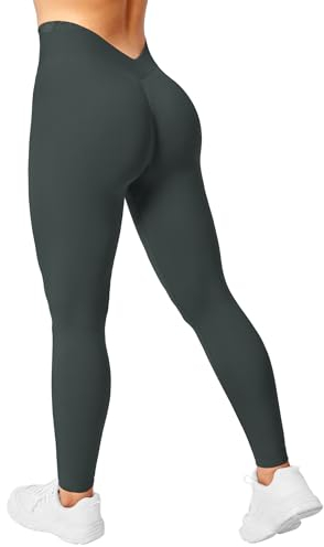 ZAAYO Sport Leggings Damen V Rücken Scrunch Butt Leggings High Waist Gym Sporthose Crossback für Sport Gym Fitness Grau Medium