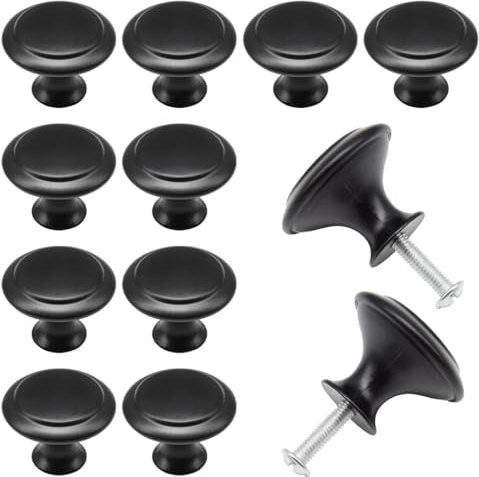 Hocansen 12 Stück Möbelknöpfe Türgriffe Antike Kleiner Runder Griff Schubladengriffe mit Schrauben Vintage Schrankknäufe für Kommode Schublade Schrank (30mm/Schwarz)