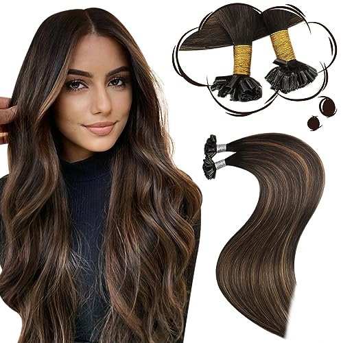 Moresoo Extensions Echthaar Bondings Braun 60 cm Hot Fusion Keratin Bondings Extensions Remy Dunkelstes Braun mit Mittelbraun Bonding Haarverlängerung U Tip Hair Extensions 50g/Pack #2/6/2
