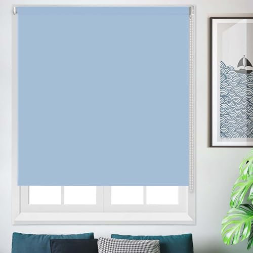 Thermorollo Verdunkelungsrollo 30 x 70 cm Wärmeisolierung Sonnenschutz Hitzeschutzrollo anpassbar Geeignet für Türen und Fenster, Himmelblau