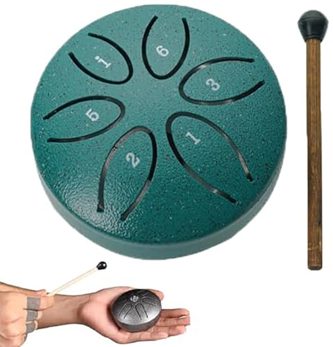 FROON Buddha Stones Mini-Stahlzungentrommel, 3-Zoll-Sound-Heiltrommel-Set, 6-Noten-Sorglos-Trommel, ideal für Yoga-Meditation, Camping, Musik-Erleuchtung, Star Green
