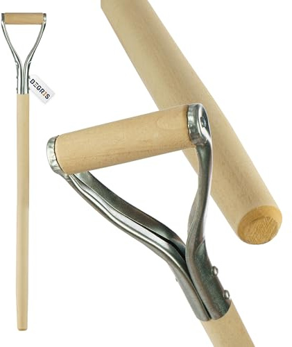 BEGRIS® Spatenstiel 95 cm, Holzstiel, Gerätestiel, Buchenholzschaft mit Metallgriff, Langlebiger und Strapazierfähiger Ersatzstiel