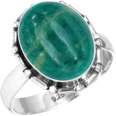 Jeweloporium 925 Silber Ringe für Frauen Größe 60(19.1) Grün Echt Amazonit mit Stein Kostüm Silber Ringe Ostern Geschenk Jahrgang Schmuck