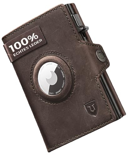 LORZOR® Airtag Wallet, Slim Wallet mit Münzfach, Portmonee Herren aus echtem Leder, RFID Blocker Portemonnaie, kartenetui Herren Platz für 10 Karten, Geldbeutel für Männer (Mahagoni braun)