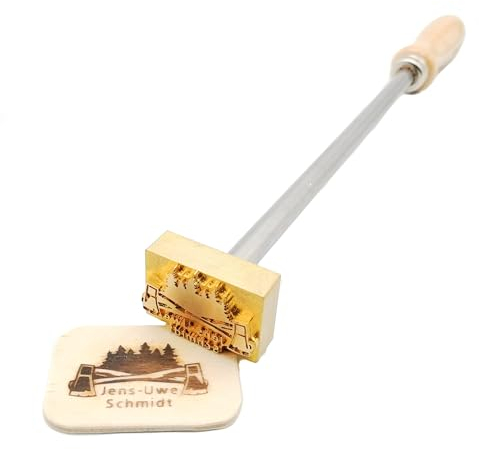 extern beheizter Brandstempel mit deinem Schriftzug im Motiv Axt für Holz, Leder, Pappe - personalisiertes Brandeisen, individueller Brennstempel in 80 x 32 mm