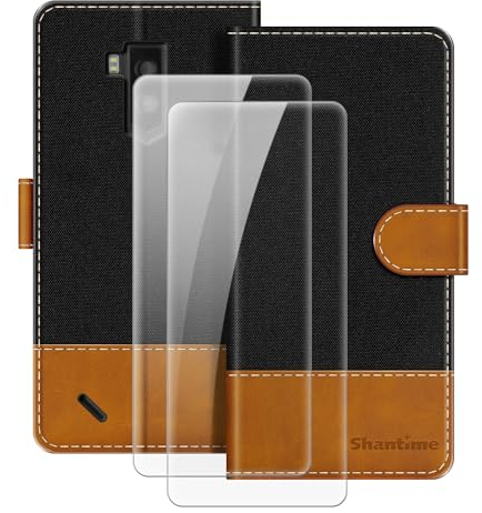 MILEGOO Leather Case for Hammer Iron 3 LTE Magnetic Phone Case with Wallet and Card Slot + [2 Pack] Tempered Glass Screen Protector for Hammer Iron 3 LTE (5.5”) Black