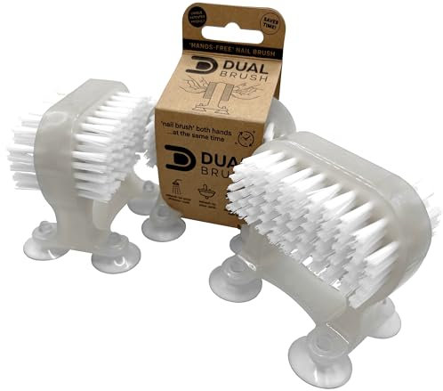 Double Sided Nail Brush with Built-In Suction Cup, Manicure Set Essential, Versatile Nail Brushes for Cleaning Nails and Hands, Hand-Free or Handheld Use for Comprehensive Hygiene - Pack of 2
