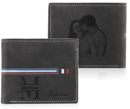 Glimmerday Personalisierte Herrengeldbörse, Ledergeldbörse mit eingravierten Initialen und Namen, RFID Herrengeldbörse, Valentinstagsgeschenk, Geburtstagsgeschenke für Ehemänner (Schwarz)
