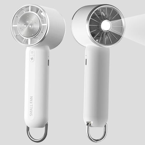 Mini Portable Hand Held Fan, Outdoor Camping light Handheld USB Rechargeable Fans with Ice Refrigeration, Flashlight Small Desktop Fans with Hanging buckle for Home Office Bedroom Travel (White)