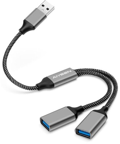 Câble répartiteur USB, Adaptateur répartiteur USB A 1 entrée 2 Sorties, hub Double Port pour Transfert de données/Chargement, rallonge supplémentaire pour Voiture/Ordinateur Portable/Mac/PC (Gris)