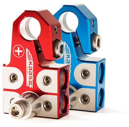Kaas - Lead Acid Battery Terminal Clamps, Positive and Negative Set, for SAE/DIN/EN Tapered Top Post, 4 Way Connectors, Compatible with 8AWG to 4/0AWG, Includes Adapter