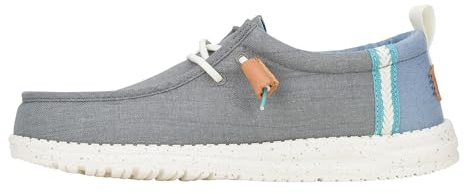 HEYDUDE Wally Craft Linen Monument Grey/Faded Denim Chaussures pour homme, Chaussures pour homme, Mocassins à enfiler, confortables et légers