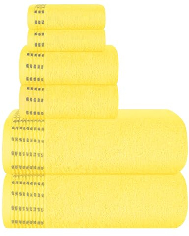 MALLONI HOME Ultra Soft 6er-Pack Baumwoll-Handtuch-Set, enthält 2 übergroße Badetücher 70 x 140 cm, 2 Handtücher 40 x 60 cm und 2 Waschbetten 30 x 30 cm, Gelb