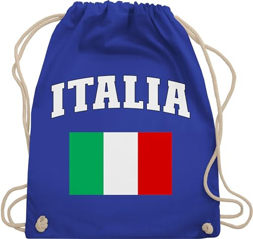 Shirtracer Turnbeutel Rucksack - Fußball EM WM - Taschen - Italia Schriftzug mit Flagge | Italien | Italy - Unisize - Royalblau - eu fussball 2024 zur fussball-europameisterschaft fanartikel