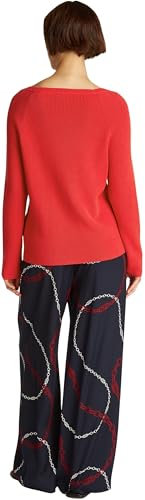 Tommy Hilfiger Donna Pullover Cardi Fine con Scollo a Barca, Rosso (Primary Red), L