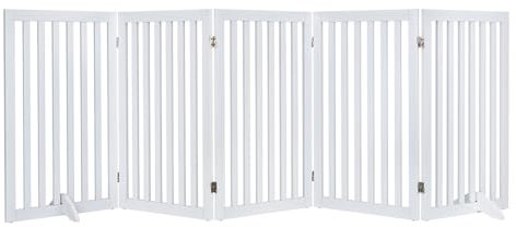 unipaws 254cm Extra Wide Dog Gate, Freestanding Stair Gate for dogs, Foldable Safety Gate,Wooden Assembly Free Pet Gate for Stair Doorways, Expandable Dog Barrier Indoor (91cm H, 5 Panels, White)