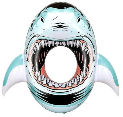ANCLLO Aufblasbarer Hai Schwimmring, Erwachsenen Schwimmring Pool Aufblasbarer Ring Sommer Wasserspaß Poolparty Freizeit Aufblasbares Hai Schwimmbett Für Poolparty Dekoration