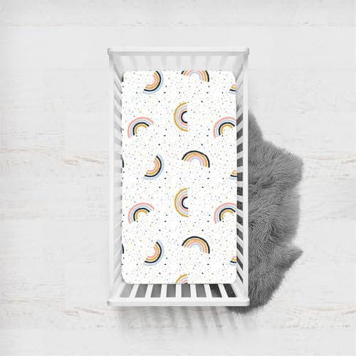Odot Spannbetttuch für Babybett, Regenbogen Muster Kinderbett Spannbettlaken Kinderwagen Moseskorb Matratzenbezug Atmungsaktive Mikrofaser Beistellbett Spannbettlaken (Cartoon,45x90cm)