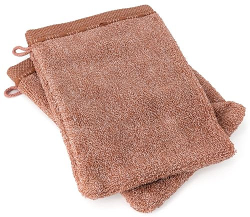 Lot de 2 Gants de Toilette 100% Coton 16x21cm Vivid Marron Terre Cuite