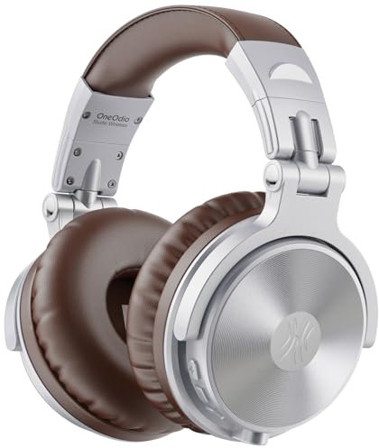 OneOdio Bluetooth Headphones Over Ear, Studio Level Sound Quality, 110 Hrs Playtime Bass Boosted Soft Memory Protein Earmuffs Foldable wireless Headphone with Mic for Cell Phone PC Music (Brown)