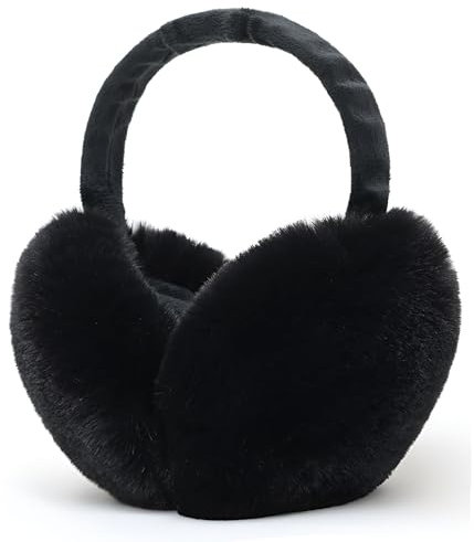 Unning Winter Ohrenwärmer Damen Verstellbar & Faltbare Ohrenschützer Mode Kunstpelz Weich Ohrenschütz Plüsch Ear Muffs for Women Schwarz