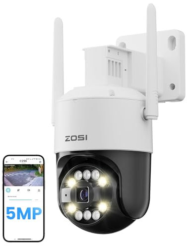 ZOSI 3K Wi-Fi 6 Outdoor Überwachungskamera mit 360° Pan & Neigung, 2,4 GHz WLAN Kamera für Außen mit AI Mensch/Fahrzeug/Tier Erkennung, 2-Wege-Audio, Farbe Nachtsicht, C296