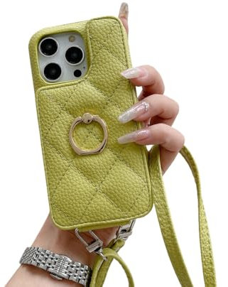 Lanyard Cards Solt Ringhalter Leder Brieftaschenhülle für iPhone 15 Pro Max 14 Plus 13 12 Mini 11 X XS XR 7 8 SE2022 Umhängetasche, grün, für iPhone 11ProMax