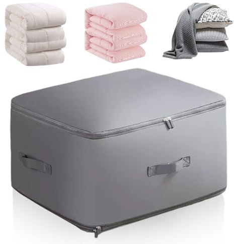 Ultra platzsparender Selbstkompressions Organizer, 2024 Neu Bettwäsche Organizer, Groß Aufbewahrungsbox Kompressionsbeutel für Aufbewahrung Kleidung Decken und Unterbettkommoden (Grau, XL 52x42x60CM)