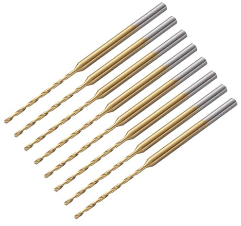 QUARKZMAN 8Pcs 0.9mm Mini Mèche de Perceuse, 1mm Micro Forets de Gravure, Acier Haute Vitesse 2.35mm Queue Revêtue de Titane pour DIY Résine, Ambre et Bois