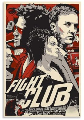 Qiamenu Poster musicale del film Fight Club, poster estetico per stanza, decorazione artistica da parete per camera da letto, 30 x 45 cm