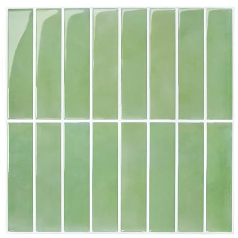 Commomy Piastrelle Adesive Cucina Bagno, Vinile Verde Salvia Paraschizzi Cucina, Mattonelle Adesive Tiles Piastrelle da Parete per 3D, Autoadesive, Impermeabili (10 Pezzi, 30,5 x 30,5 cm)