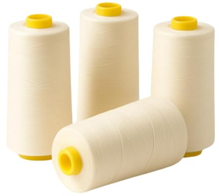 Buyers Point Overlocking Sewing Machine Polyester x4 Thread 5000 Yards Cones, 1,4 or 8 Cone Packs White, Black, Navy, Red, Beige, Grey, Purple, Cream (Cream)
