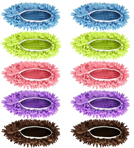 Vowanop Mop Slippers Shoes 5 Pairs (10 Pieces) - Microfiber Cleaning House Mop Slippers, Floor Cleaning Tools Shoe Cover, Soft Machine Washable Reusable Microfiber Foot Socks for House Kitchen Office