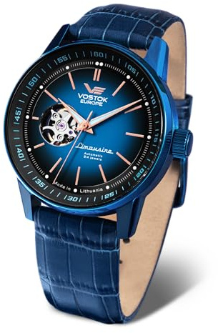 Vostok Europe Automatikuhr Sedan, Ø 43 mm, blaue PVD-Beschichtung, Lederband