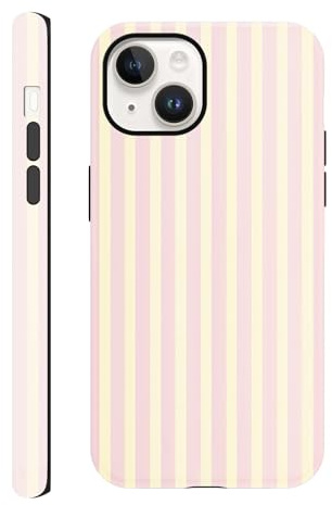 Yirlbey Striped Verano Funda para iPhone 14 / iPhone 13 6,1, Carcasa con Aesthetic Rosa Amarillo Stripes Dibujos Diseño Motive Silicona TPU Case Antigolpes Bumper Protección Mujer Cover para iPhone13