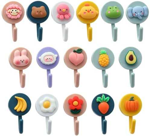 Nievajio 16 ganchos de plástico autoadhesivos coloridos para cocinas, baños, dormitorios y oficinas, herramientas de almacenamiento, accesorios para el hogar