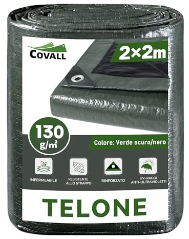 COVALL Tarpaulin 2mx2m waterproof Medium-Duty Tarp 130GSM UV-Resistant/Tear Resistant Dark green/black large tarpaulin with Reinforced Eyelets groundsheet for camping OutdoorGarden/Pool/roof/Car Cover