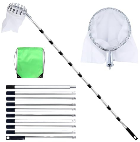 Eidoct 4M Lightweight Stainless Steel Fruit Picker - Telescopic Apple Picker with Storage Bag & Fabric Holder | Extendable Tree Picker Tool for High Branches (Picks Apples, Oranges, Pears, Berries)