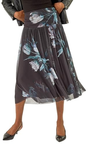 Roman Originals Marble Print Mesh Layer Skirt for Women UK - Ladies Everyday Holiday Spring Summer Comfy Soft Evening Vacation Work Party - Black - Size 18
